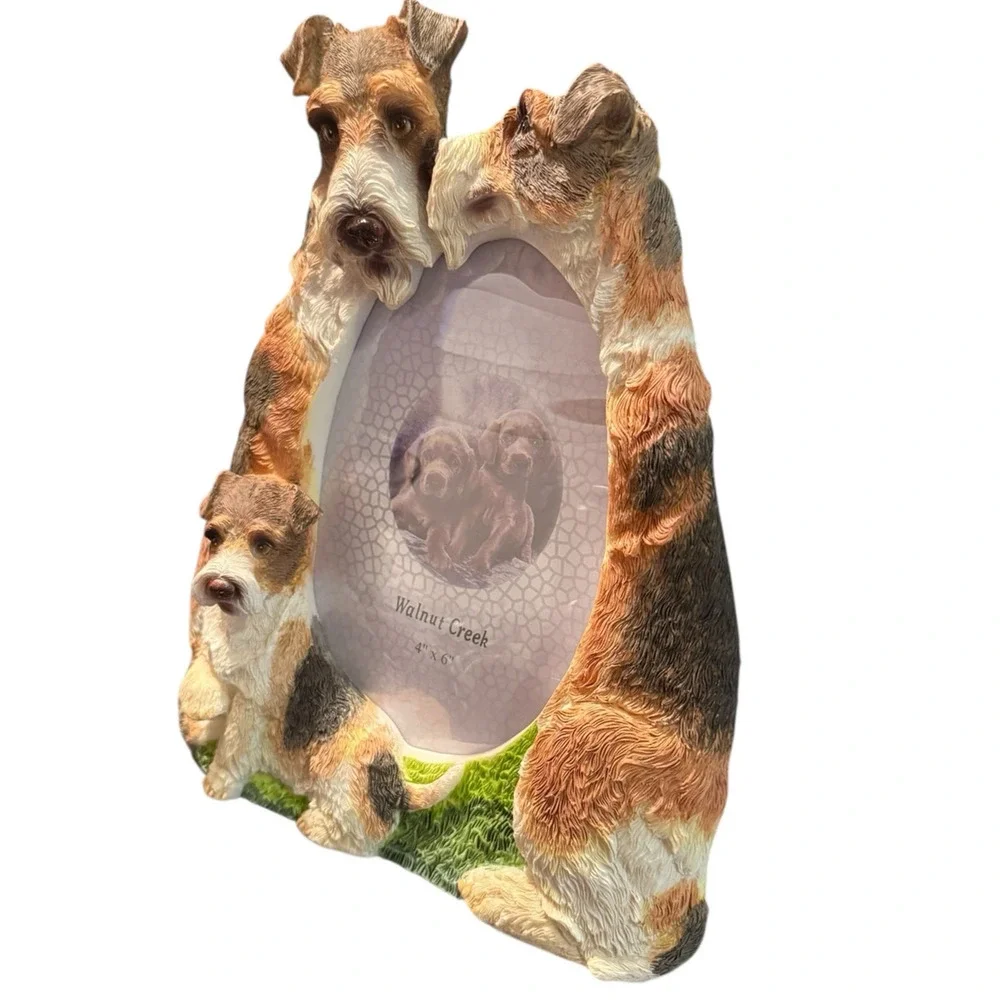 Walnut Creek 3D Fox Terrier Dog Picture Frame Brown White Hand Painted 4x6 NWT